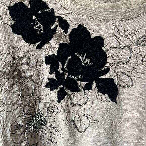 Sonoma Women's 100% cotton beaded velvet Tan Floral Top NWT fairy whimsy Medium - Picture 3 of 5